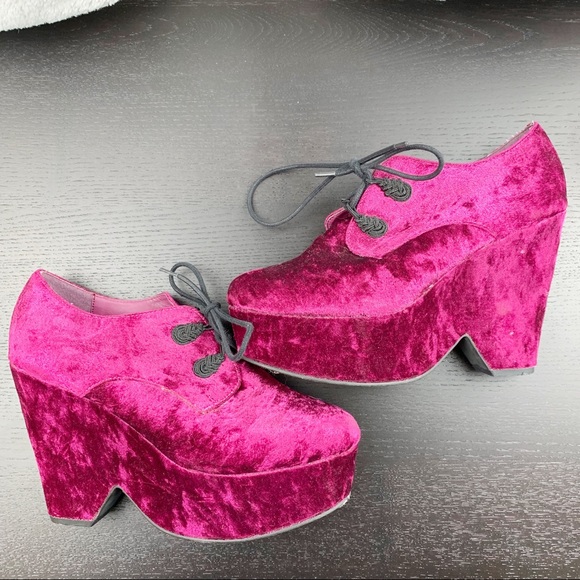 Ecote Shoes - Maroon Velvet Platform Shoes